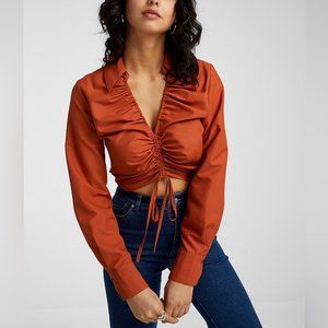 Simons Milk & Honey Orange Shirt Collar Ruched Blouse